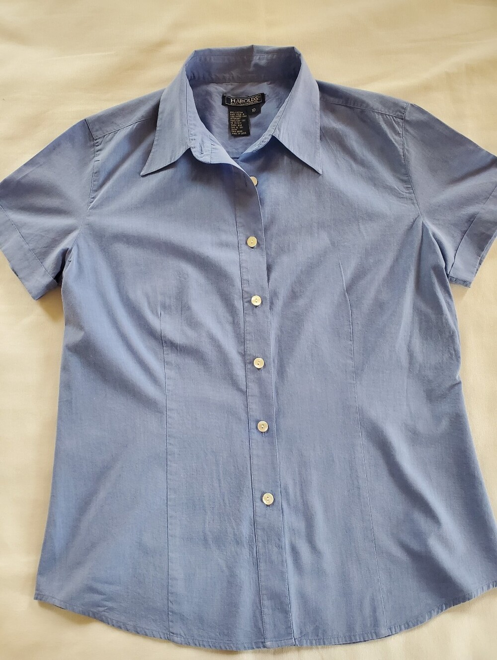 Vintage Harold's Blue Women's Cotton Button-Down Shirt-size 10